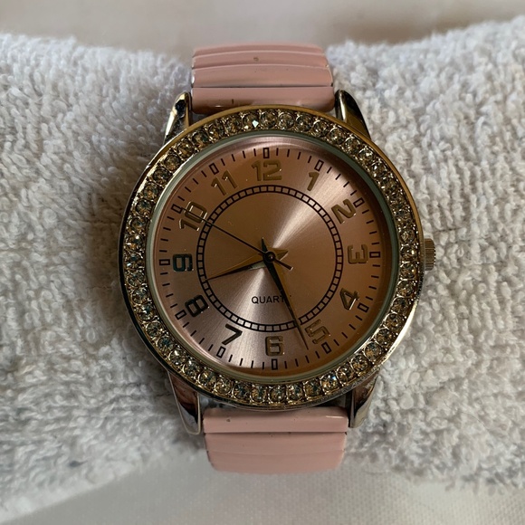None Accessories - Working Pink and Silver Tone Watch with Rhinestones and New Battery!